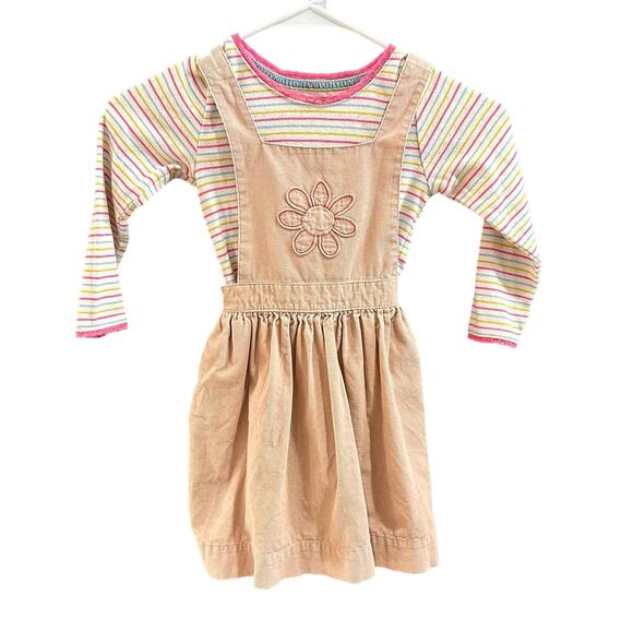 Mini Boden Other - Mini Boden Corduroy Flower Pinafore Striped Pointelle Shirt Size 4-5Y 110cm